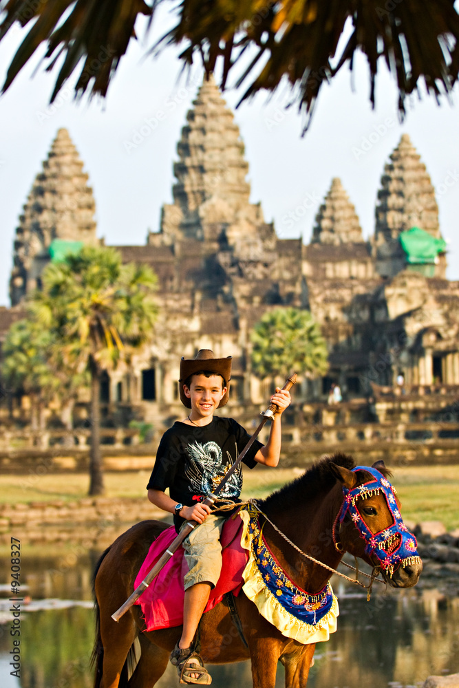 Children visiting  Angkor Wat Temple, Siem reap, Cambodia.