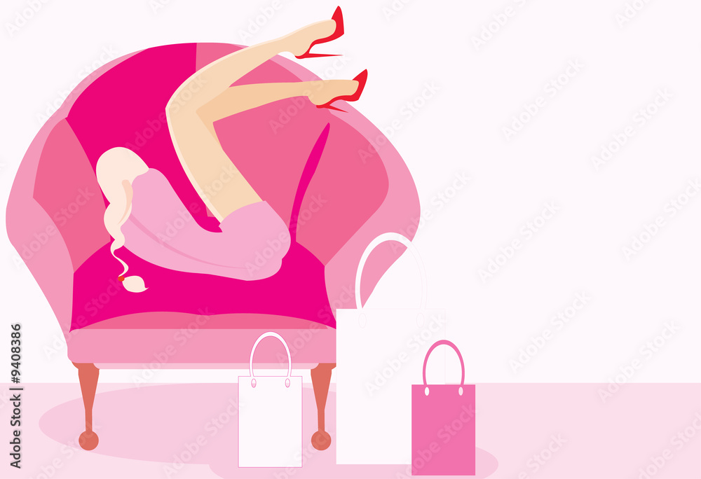 vector image of resting girl adter shopping