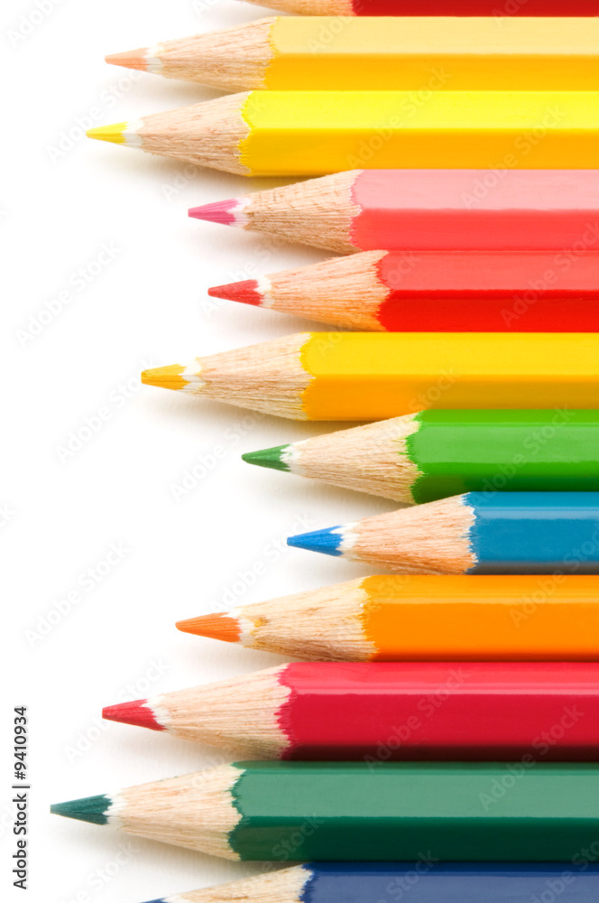 colorful pencils on white background