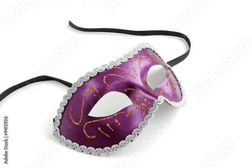 Purple Venetian Mask on White Background with Soft Shadow
