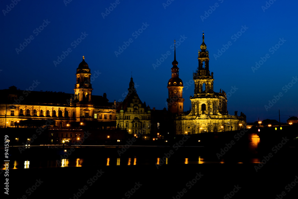 Dresden at night. Elbe river view 3