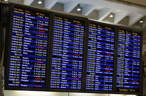 Canvas Print Flight schedule information board in an airport