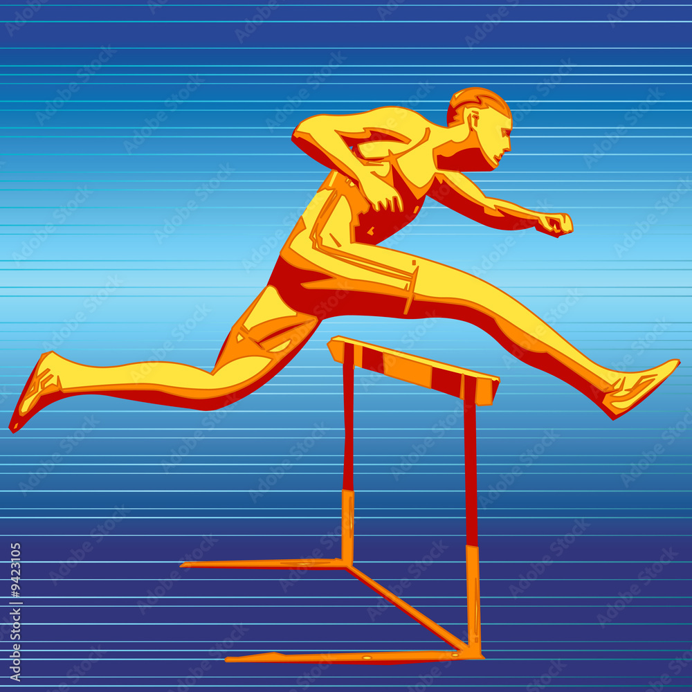 Vector Athlete running and jumping over hurdles