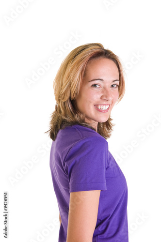 beautiful fresh looking blond woman isolated on white background
