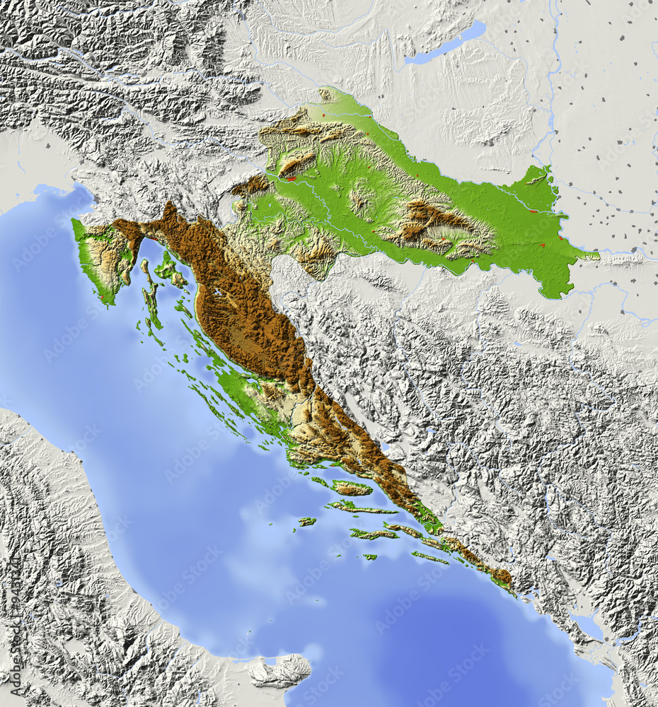 Fototapeta premium Croatia. Shaded relief map.