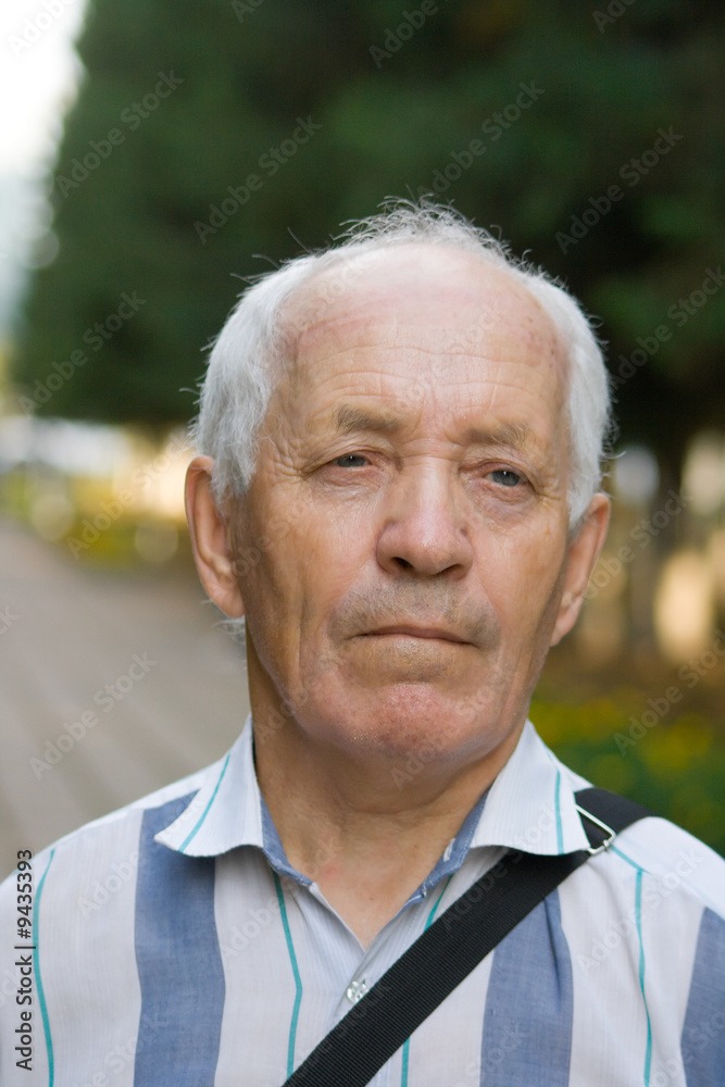 elderly man in a striped shirt against the nature elderly man in a striped shirt against the nature
