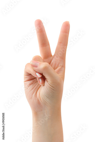Hand - victory sign isolated on white background