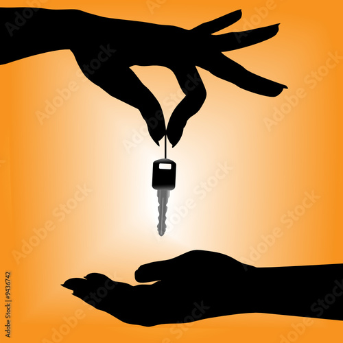 silhouette woman drops glowing car key into a cupped hand