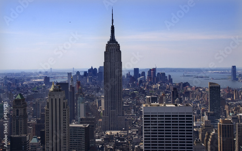 New York City Skyline Looking South Empire State Statue Liberty