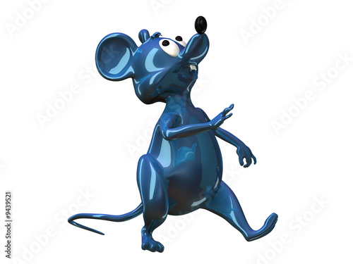 Blue ceramic mouse in dance. Illustration. 3D render.