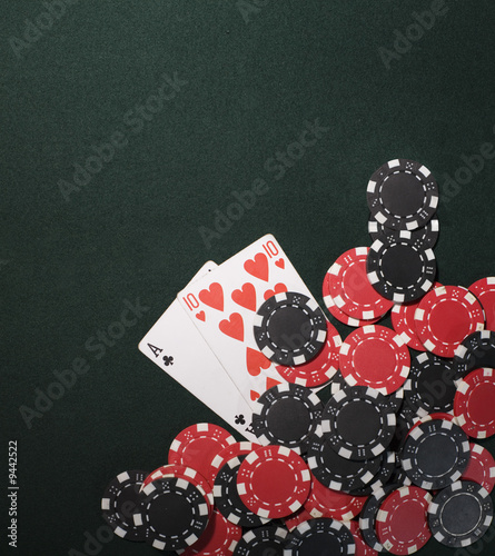 Casino chips and texas holdem poker cards in Vegas