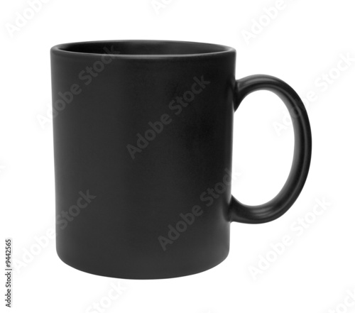 Black mug empty blank for coffee or tea isolated on white