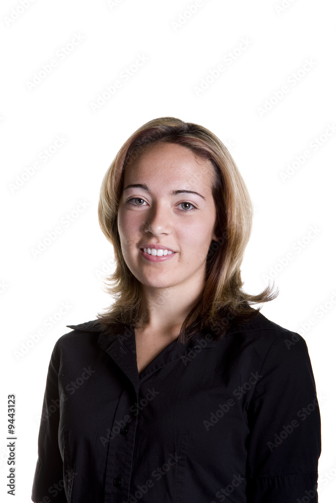 A blonde with a nice smile wearing a black shirt A blonde with a nice smile wearing a black shirt