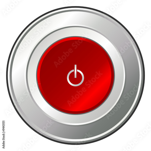 Metallic and ruby red power button over white