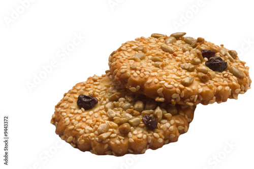 pair of sesame and raisin cookies