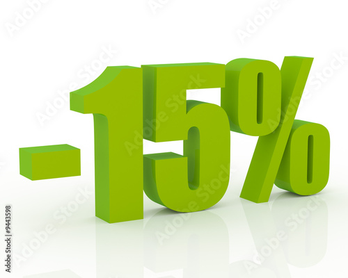 3D signs showing 15% discount and clearance.