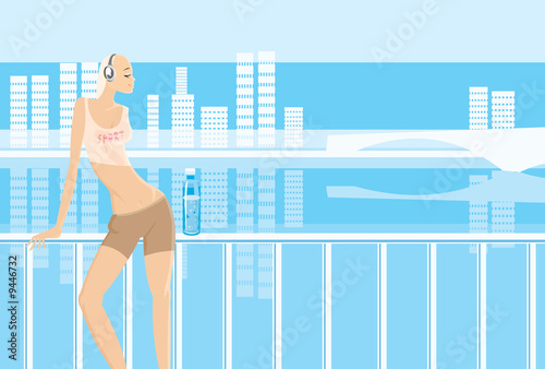 vector image of girl against a city background