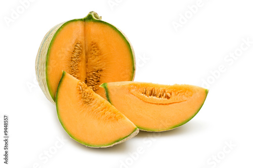 slice fresh mellon on white background