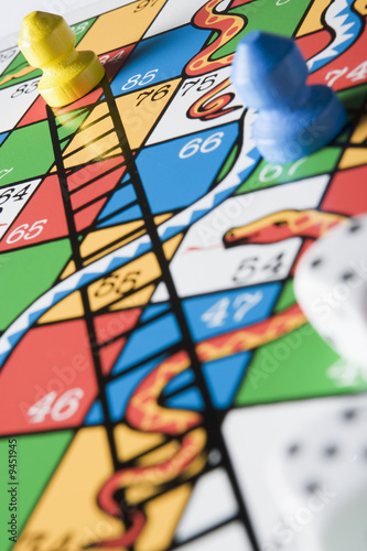 Close -Up Of Snakes And Ladders Board