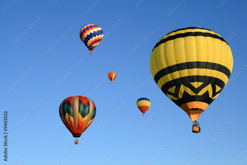 Many beautiful hot air balloons in the clear sky. Many beautiful hot air balloons in the clear sky.