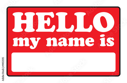 Blank name tags that say HELLO MY NAME IS.