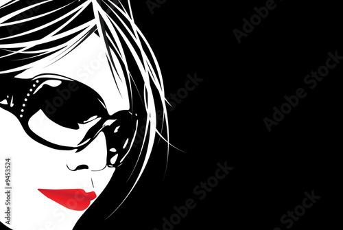A high contrast illustration of a cute girl wearing sunglasses. photo