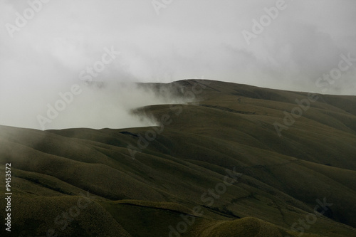 peaceful foggy hillside in south america, ecuador