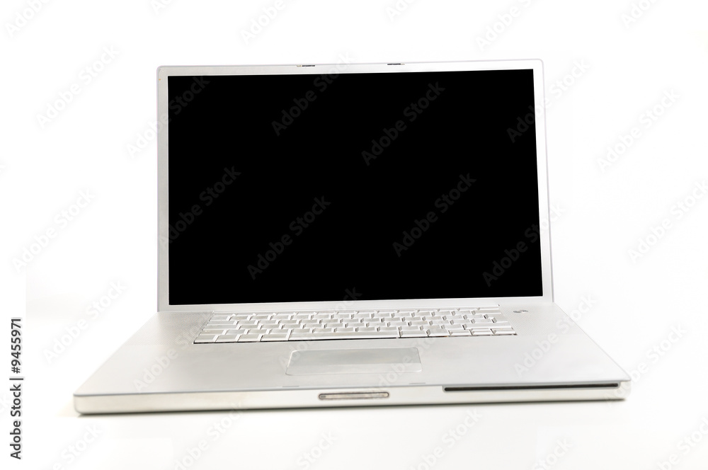 Detail of modern laptop computer isolated over white background
