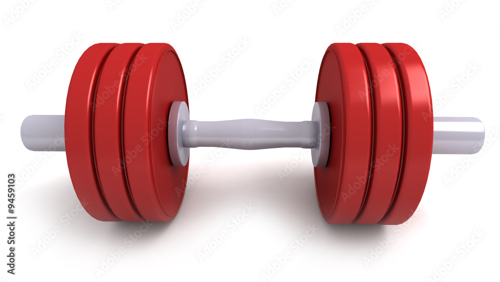 3D-rendering of red dumbbells against a white background 3D-rendering of red dumbbells against a white background