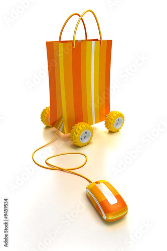 Orange shopping bag on wheels