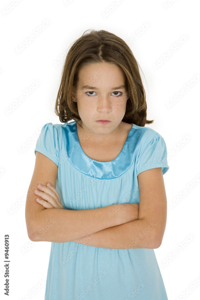 Caucasian child showing some attitude on a white background Caucasian child showing some attitude on a white background