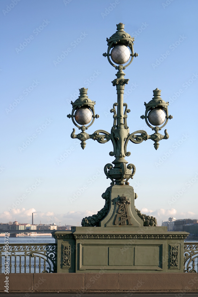 Street lantern on the bridge in Petersburg.