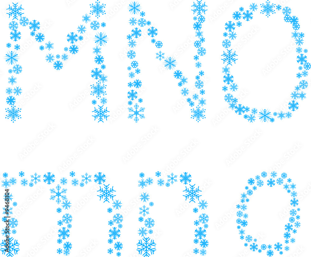 ..Three snowflake letters. Vector illustration.