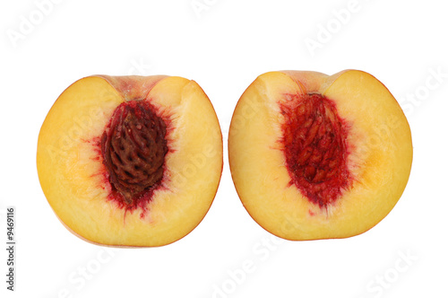 Fresh peaches on white background