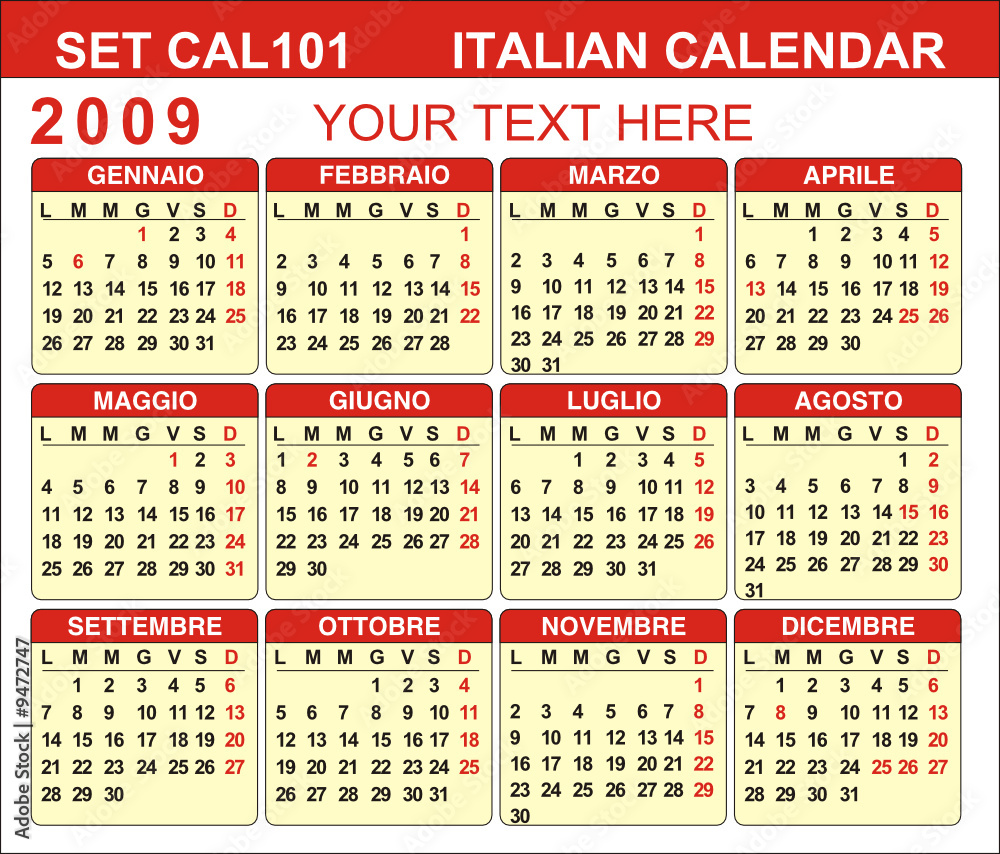 vector 2009 italian calendar Stock Vector | Adobe Stock