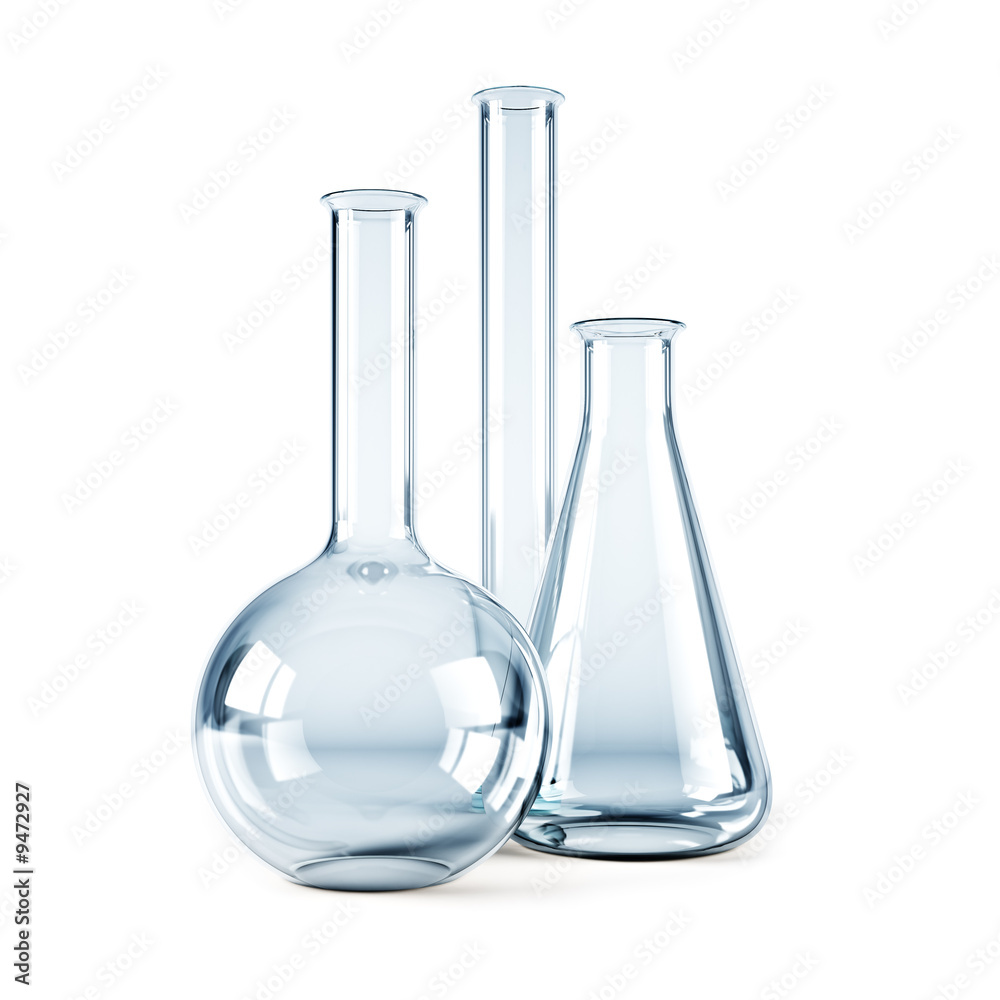 isolated 3d rendering of the empty chemical flasks isolated 3d rendering of the empty chemical flasks