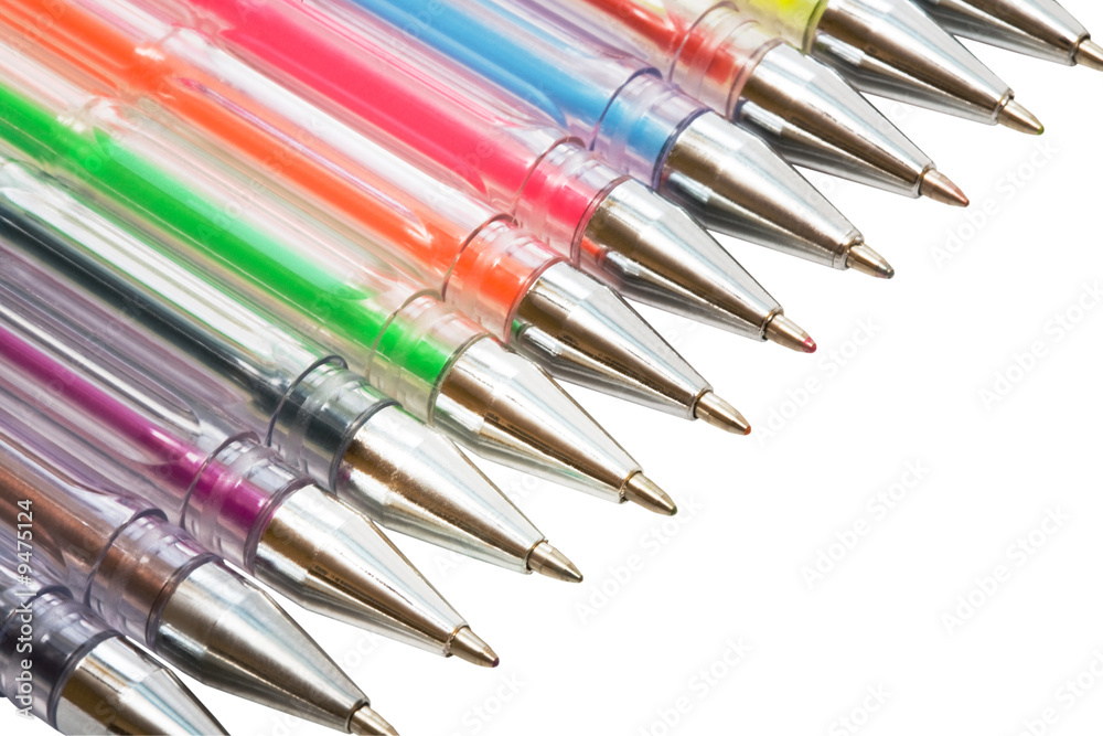 Color ballpoint pens on a white background