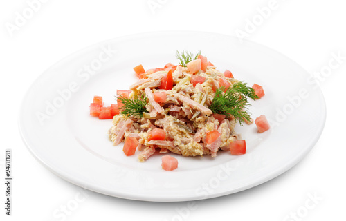 Salad Comprises Chopped Smoked Chicken and Champignon