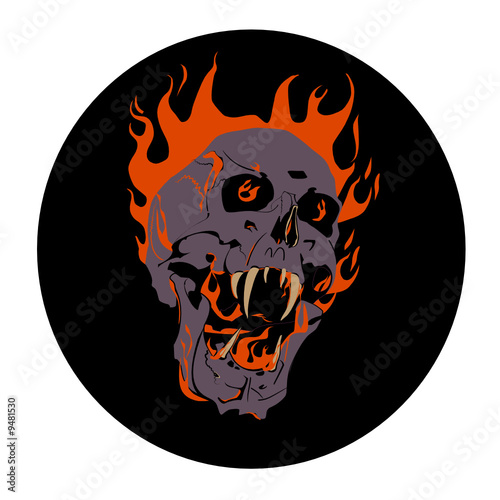 Skull on fire. Danger.