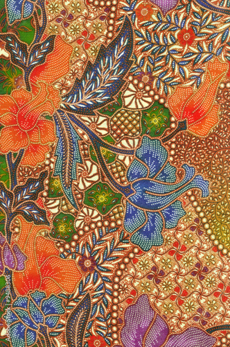 Batik sarong with orange and blue floral motif