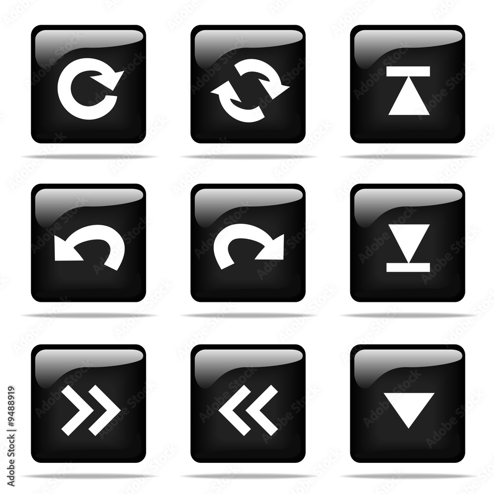 Set of glossy buttons with icons. Black and white series. Set of glossy buttons with icons. Black and white series.