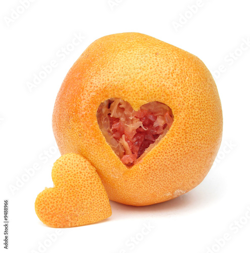 Grapefruit orange with heart of love photo