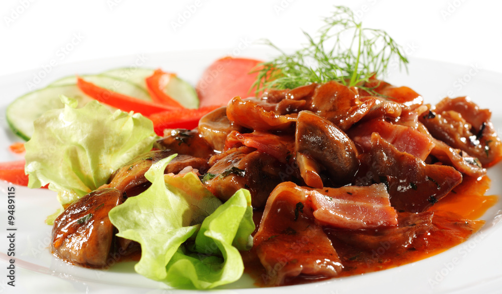 Beef with Tomato Sauce. Isolated on White Background Beef with Tomato Sauce. Isolated on White Background