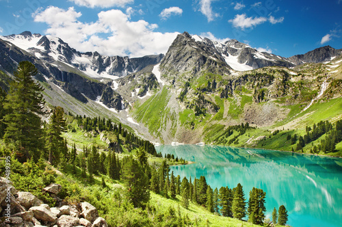 Beautiful turquoise lake in Altai mountains photo