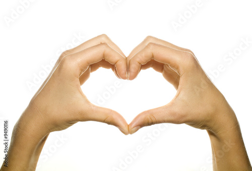 hands forming a heart on white background