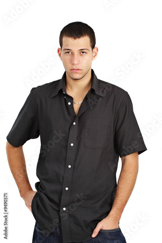 young caucasian man, white background