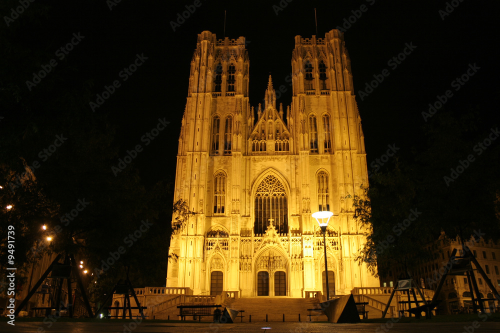 Bruxelles a cathedral at night