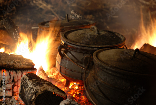 hot cauldron on a fire