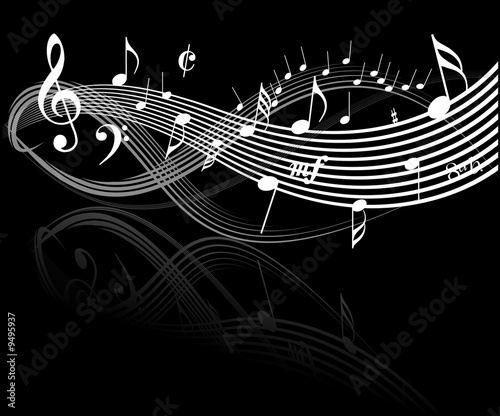 Music theme - white notes on black background
