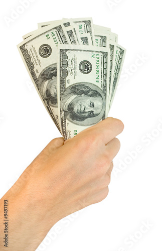 finances. money with hand on white